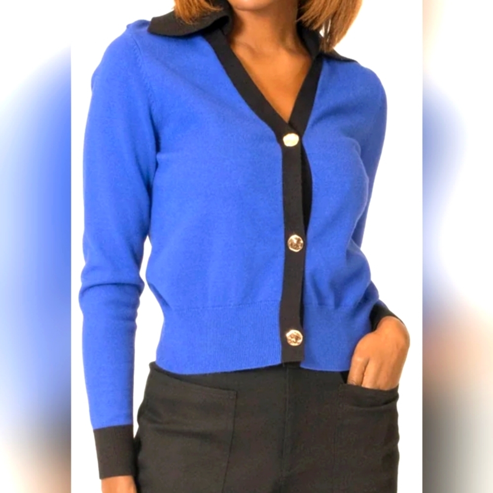 Area Stars X Bloomingdales Blue and Black Women's Cardigan. Sz M NWT